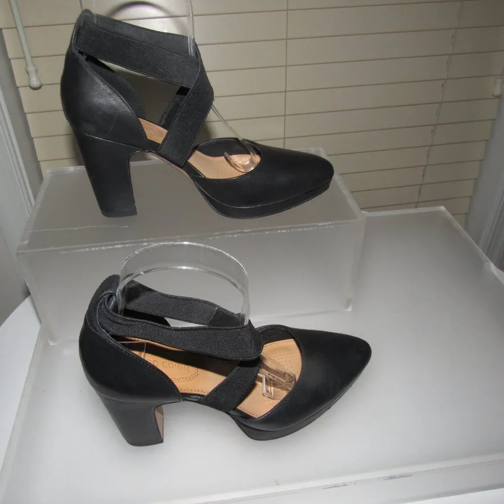 Corso Como Icelyn Black Leather Heels | Crisscross Strap Block Heel Size 6M